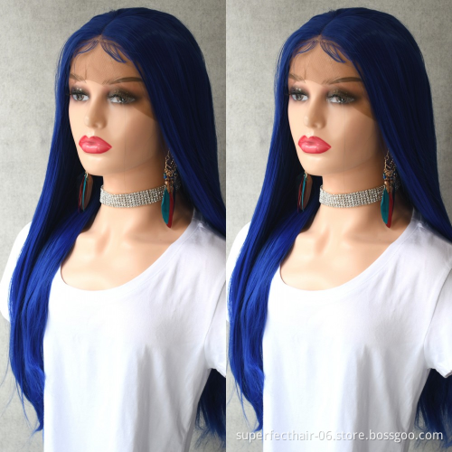 wholesale Indian Virgin Human Hair Blue Colored Lace Frontal Wig Vendor Lace Front Wig Human Hair For Black Women
